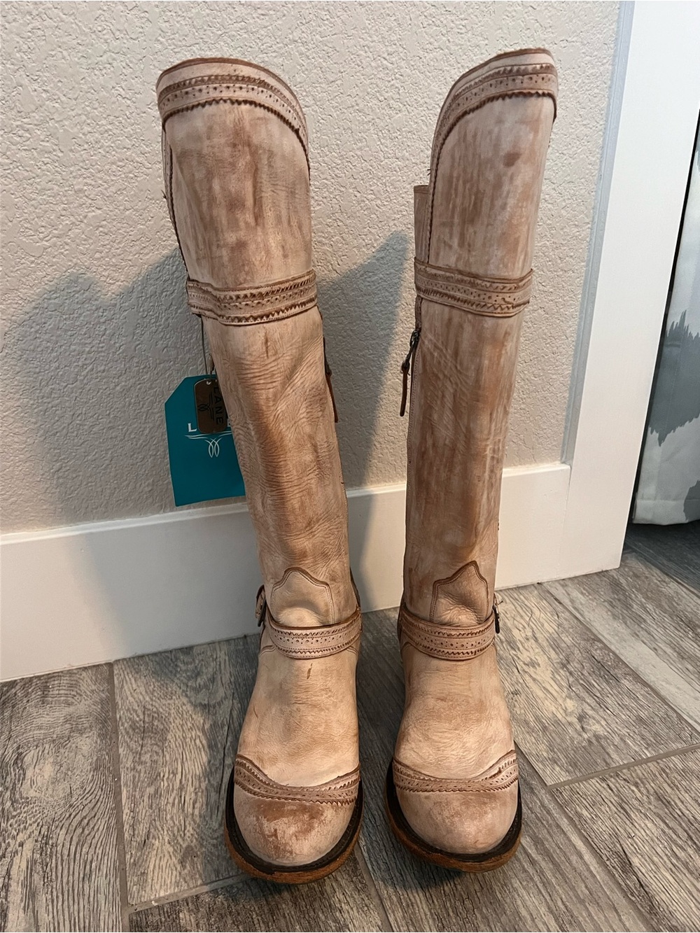 Women’s Over-the-Knee Boots in Distressed Cream